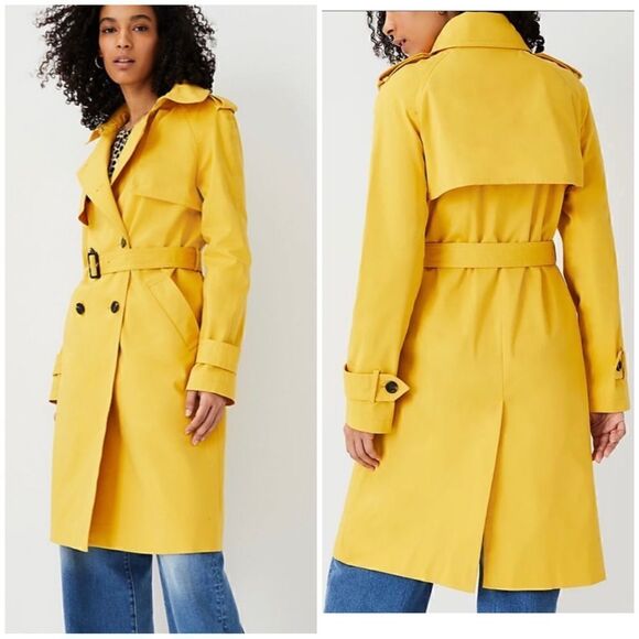 Ann Taylor Petite Mustard Yellow Dopamine Dressing Twill Trench Coat Size XXS - Picture 1 of 16